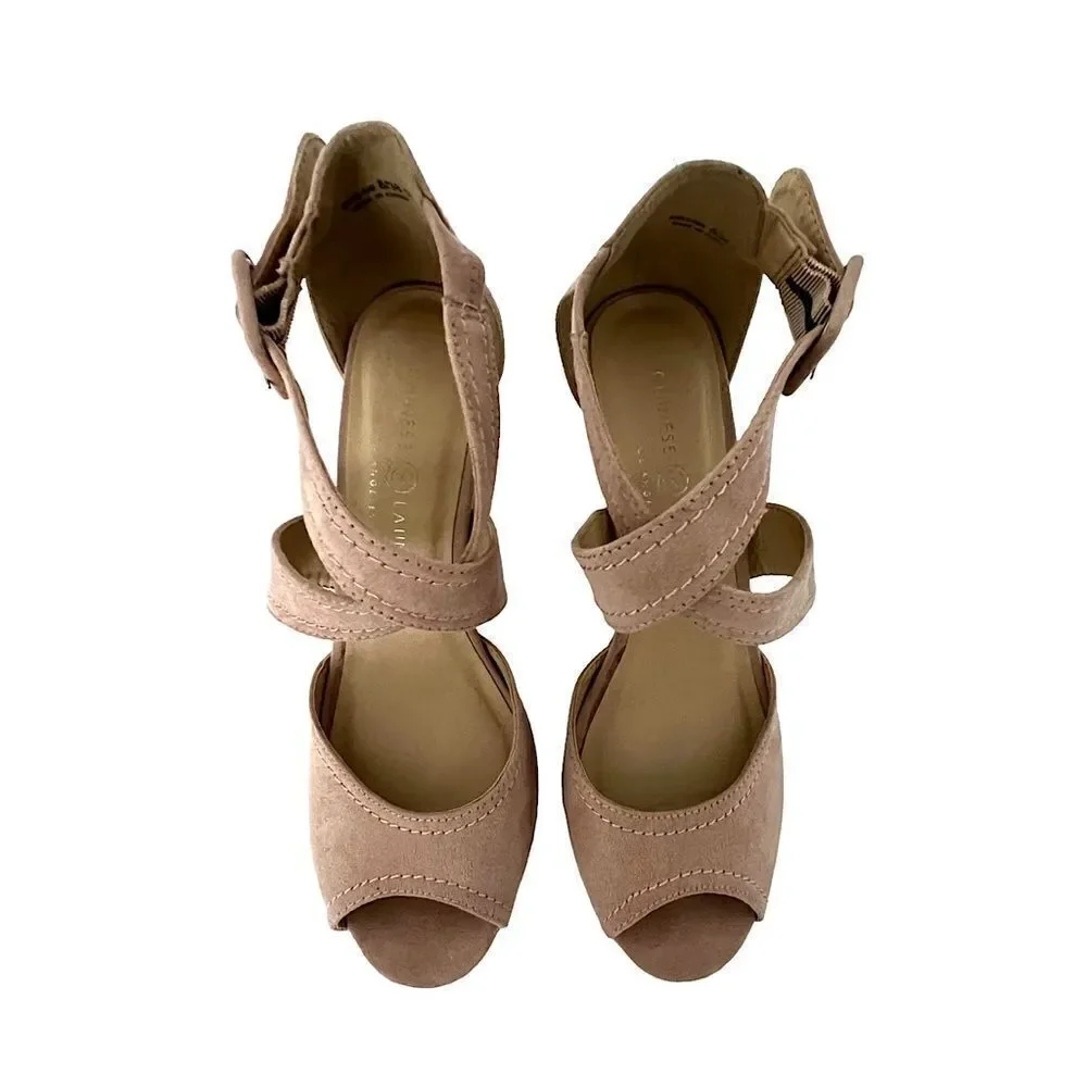 Chinese Laundry Tan Open Toe Platform Heels